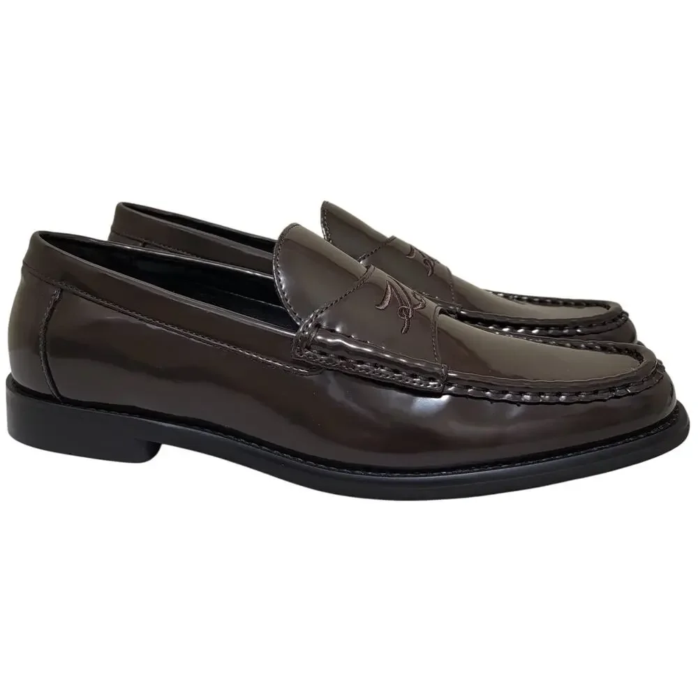 Karl Lagerfeld Men Faron Logo Moccasin Penny Loafers Size US 9.5 Dark Brown